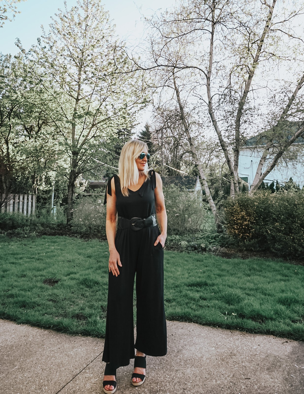 Black jumpsuit with wedges sales